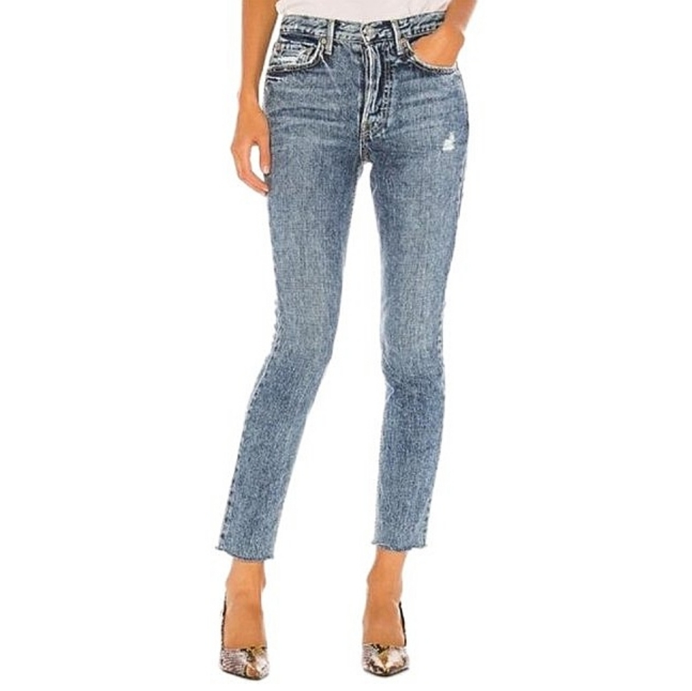 GRLFRND Karolina Almost Gone High Rise Raw Hem Washed Distressed Denim Jeans
